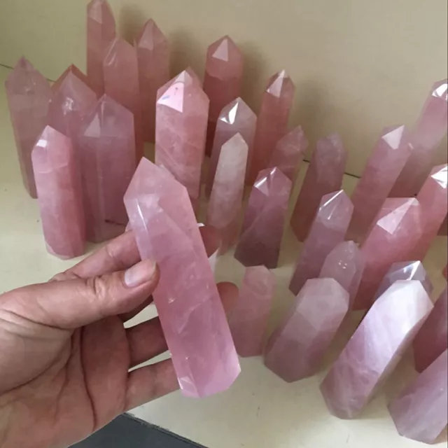 70-90mm Natural Pink Rose Quartz Crystal Point Wand Obelisk Stone Healing Reiki