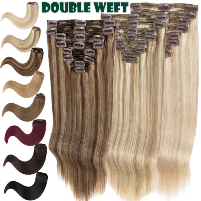 Extra THICK Clip In 200G Remy Real Human Hair Extensions Full Head Double Wefted