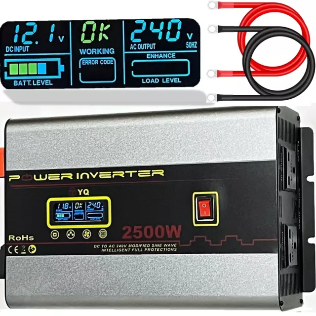 YQ Power Inverter 12V to 240V 2500W 5000W Caravan Motorhome Converter LCD USB