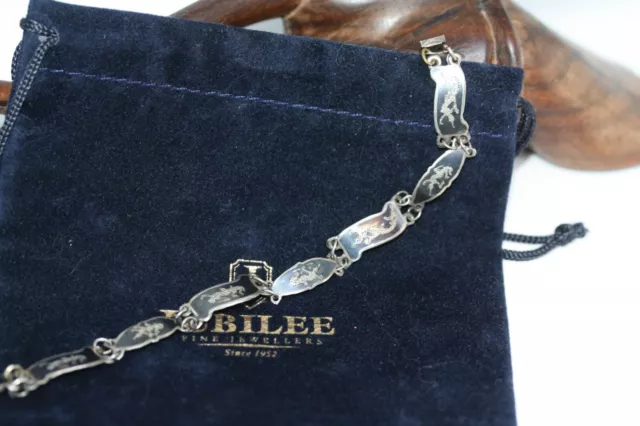 Vintage Siam Thai Dancer Dragon Den Niello Sterling Silver Bracelet 7" 25 MM 1"