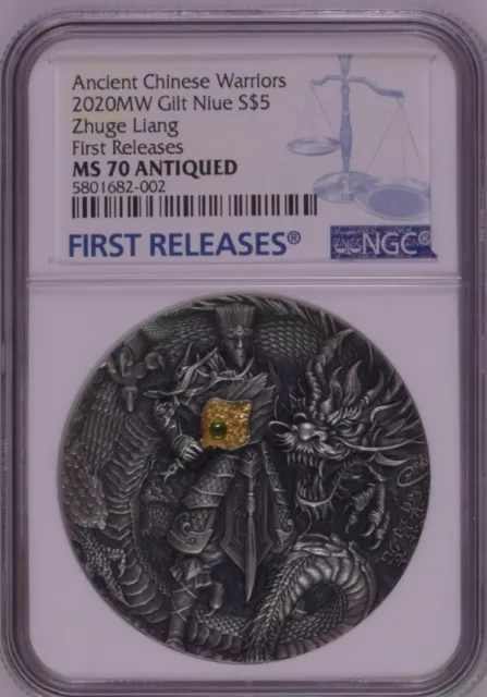 NGC MS70 Niue 2020 Ancient Chinese Warriors Zhuge liang 諸葛亮 Silver Coin 2oz COA