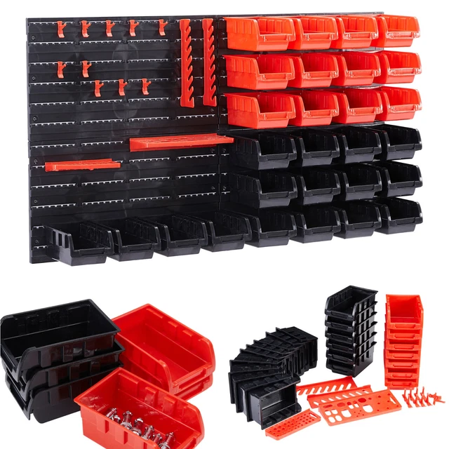 AREBOS Lot de 46 pièces de Rangement empilables Amovible et empilable Rouge Noir