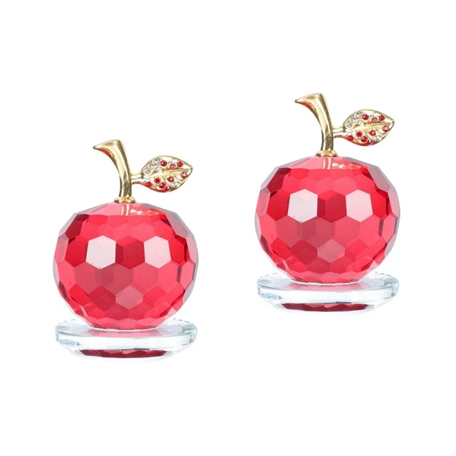 2 Pcs Kristall-Apfel-Ornament Hausverzierung Skulptur Obst Sammlung