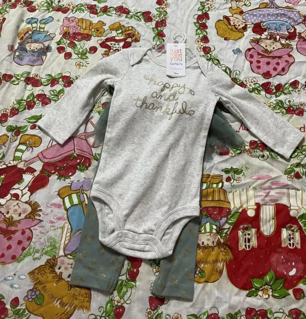carters just one you babies girls gray green jumpsuit and skirt set. Size 9m