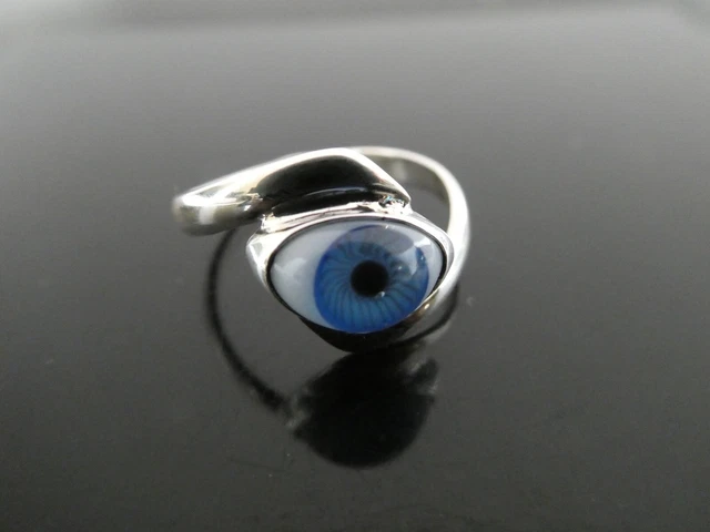 Blue Evil EYE Sterling Silver 925 Taxco Mexico RING Size 6-7-8 Sizes NEW