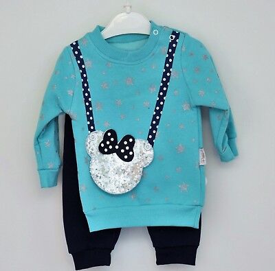 2PC Bambina Blu Mickey Kids Top + Pantaloni Vestiti Set Outfit 12-18 mesi