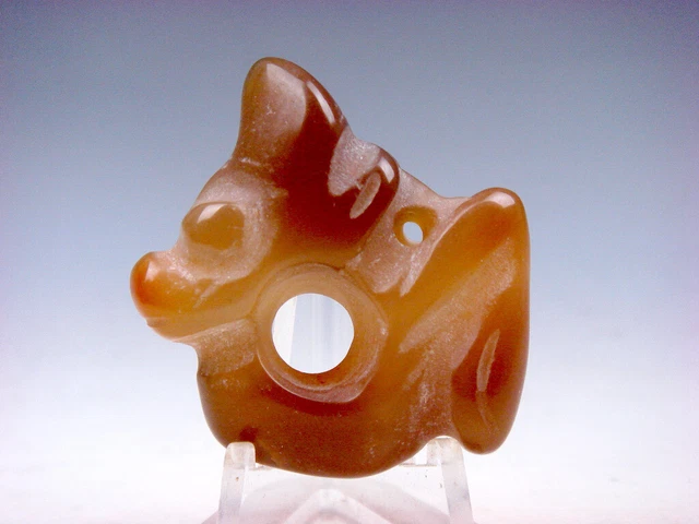 Old Nephrite Jade Stone Carved HongShan Culture Piggy Dragon w/ Wings #01012302