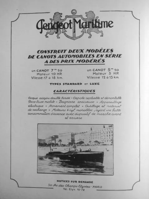 1927 Peugeot Maritime Press Advertisement Motor Boats In Series