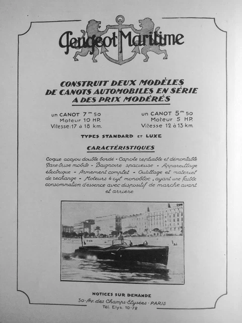 1927 Peugeot Maritime Press Advertisement Motor Boats In Series