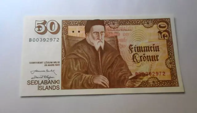 Iceland 50 Kronur Banknote 1961 Uncirculated