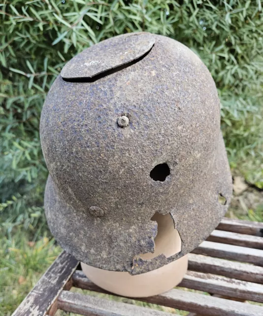 Original German Helmet M40 Headshot Damage Relic of Battlefield WW2 World War 2 2