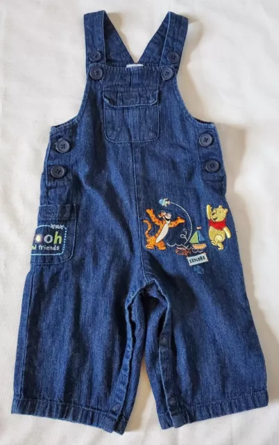 Disney Pooh And Friends Overalls Baby 3-6M Embroidered Denim Tigger Blue Cotton