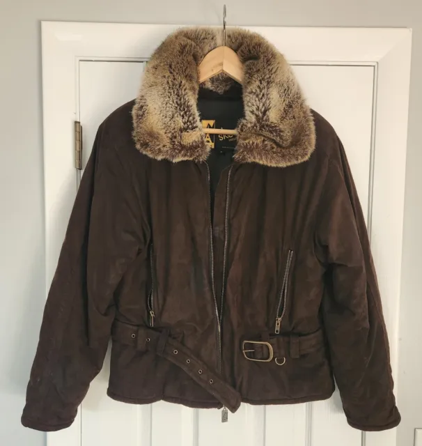 SKEA Paris/Vail Ski Jacket, Womens 8, Brown Suedemark, Fur Collar, Colorado USA