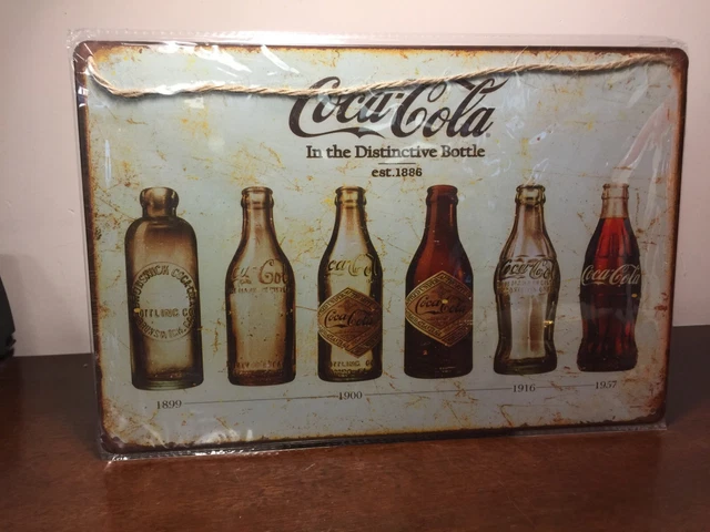 Coca Cola  Targa In Metallo  Con Le Caratterche Bottiglie Cm 30X20 Vintage
