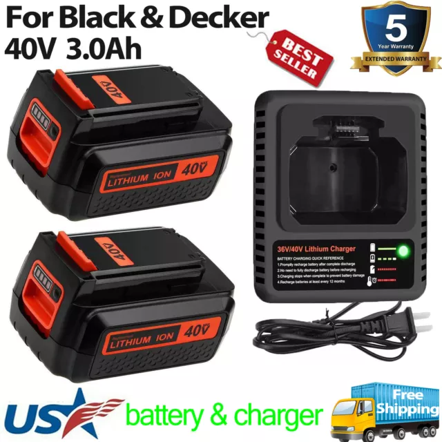 40V Lithium Battery or Charger for Black+Decker 40 Volt Max LBX2040 LBXR36 LSW36