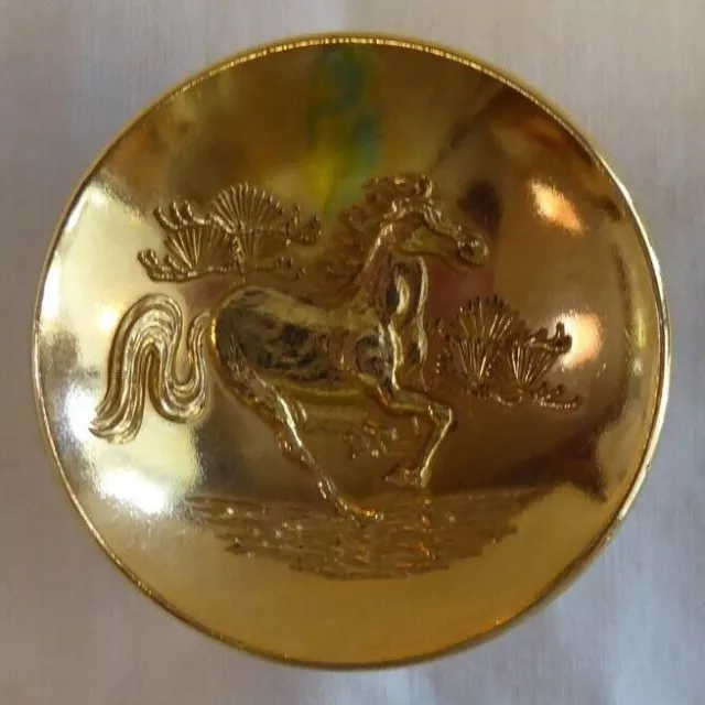 Small / Miniature 2" 24K Gp Galloping Horse Pedestal Dish / Trinket Ring Dish