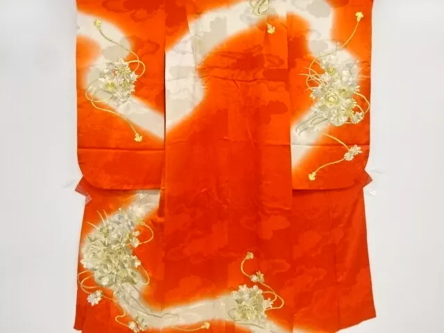80164# Japanese Kimono / Antique Kimono For Girls / Embroidery / Floral Cart