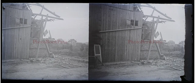 Usine en ruine Photo Plaque c1930 NEGATIVE Stereo Vintage PL28L8n