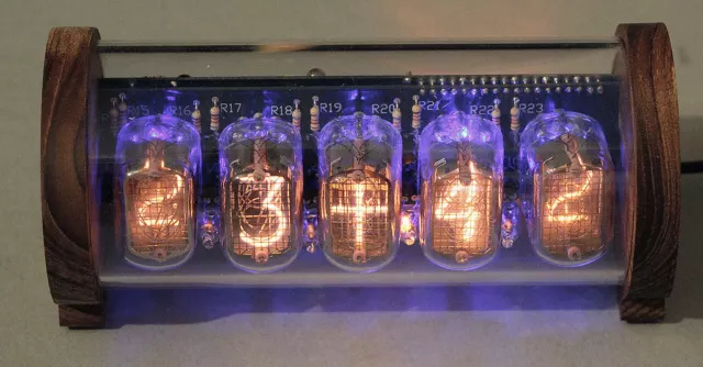 5-tube Nixie Clock Complete Kit, Perspex and Oak case including all nixie tubes