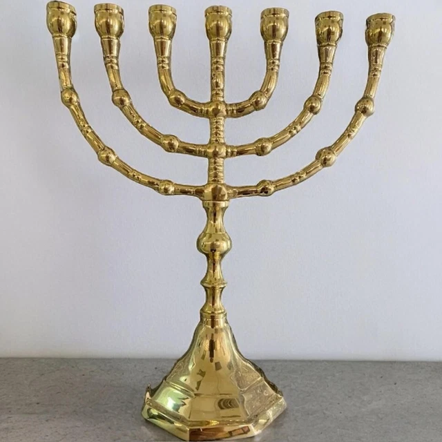 Menorah Smaltata Blu A 7 Rami Con Simboli Delle 12 Tribù - 12x10cm, Decorazione Religiosa - Foto 10