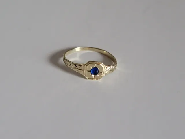 Antique Victorian Baby Childs Ring 10k Yellow Gold Blue Gem Size 2.75