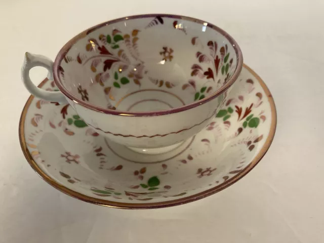 Antique English Pink Copper Lustre Cup & Saucer