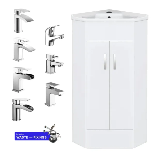 Bathroom Corner Vanity Unit with Basin Sink 550mm Two Door Cabinet Gloss White