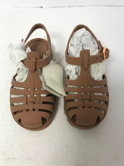zara home girls RUBBER TRACK SOLE CAGE SANDALS, brown  size 9.5