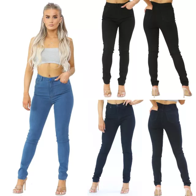 Womens Super Skinny Jeans Ladies High Waist Stretch Denim Pants Size 8 - 20