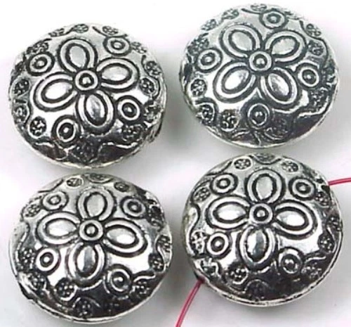 4 Pewter Large lentil Focal Beads 18mm ~ Snowflake
