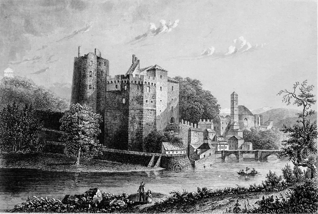 Gravure Originale De William Watts - Scène Du Château De Surrey/Carshalton Par Theodore Henri Broadhead (18ème)