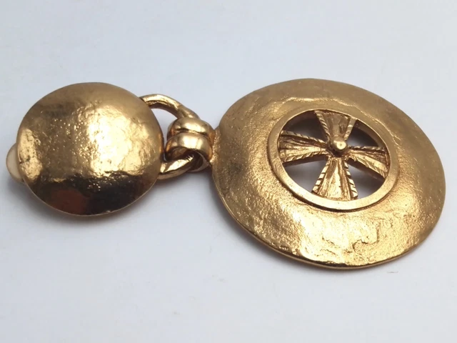 Boucle D'oreille Vintage YVES SAINT LAURENT PARIS - Métal Doré Avec Cabochon Vert - Occasion Bon état