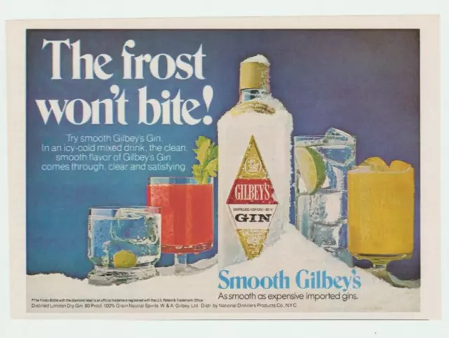 Gilbey's Gin The Frost won't bite Smooth Vintage Print Ad 1978 A54