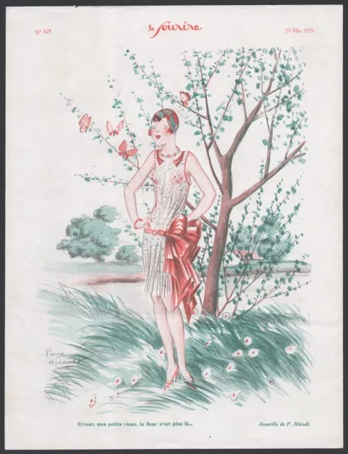 Illustration 1929, Le Sourire, Pierre Hérault, Erotik, Art Deco, Flapper, Natur