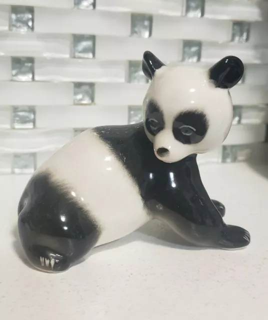 USSR Vintage Lomonosov Black White Panda Bear Figure Figurine Ceramic Art Russia