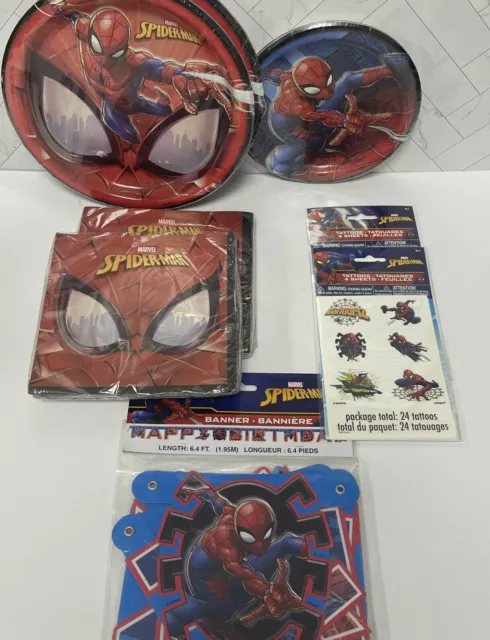 8 pc Spiderman Happy Birthday Party Supplies Napkins Banner Plates +