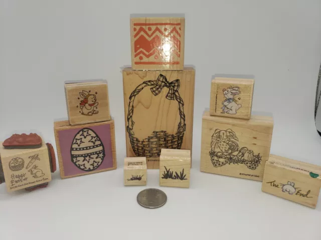 Easter LOT Set of 9 + a 4 in 1 Spring Easter Basket Sentiment Rubber Stamps
