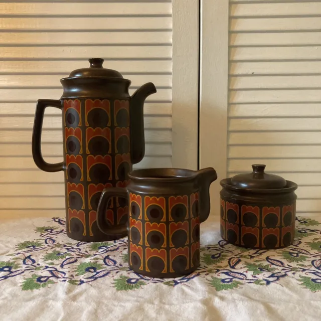 Vintage Arthur Wood Studio Coffee Pot Jug Sugar Bowls Circles Midcentury