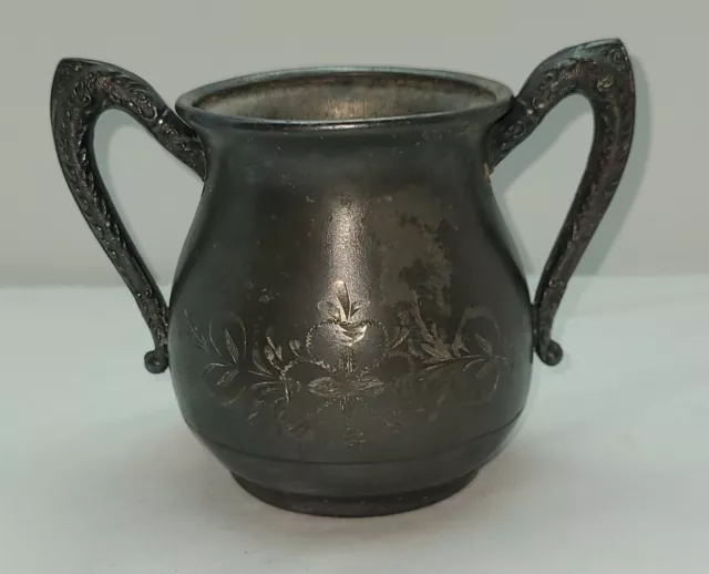 Antique Vintage Silverplate Vase Sugar Pot Etched Double Handle