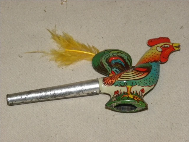 Lot De 2 Coqs Jouets Anciens En Tôle Lithographiée 6 Cm | Occasion - Décoration Vintage