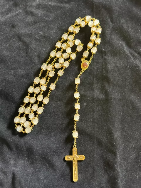 Crystal Stone Rosary with Gold Metal Cross With Gift Box