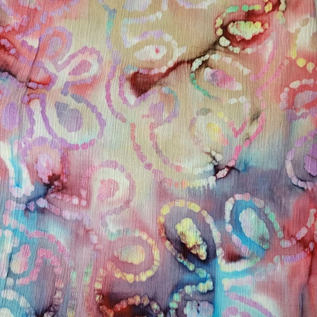 Batik Look Loopy Print Cotton Crepe Fabric 3 Yards by 44" Pink Blue