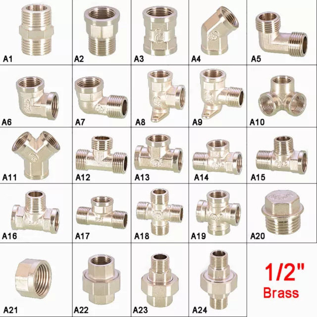 1/2" BSP Brass Pipe Fitting Female Male Straight Elbow Tee Cross Union Connector