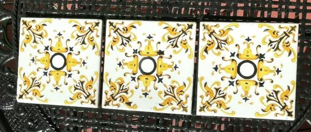 Vintage ONDA Espana Spain Hand Painted White Black Yellow 6” X 6" Ceramic Tiles