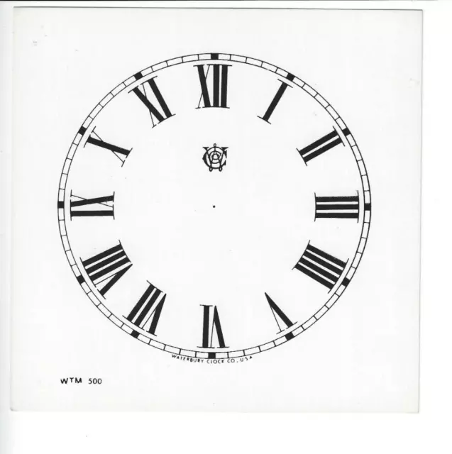 Vintage Waterbury WTM500 Roman Numeral  Clock Dial Face Paper Card White Satin