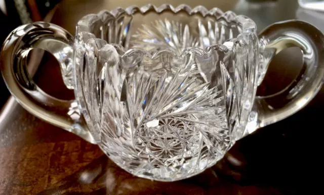 American BrIlliant Period Cut Glass Pinwheel  Sugar Pot  With Sawtooth Edge 3 “