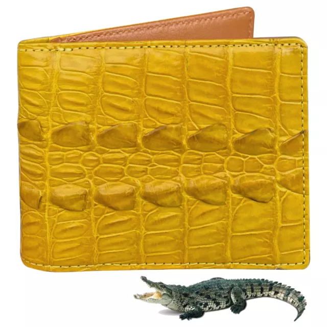 Yellow Alligator Leather Wallet Mens Real Crocodile Bifold Skin Wallet Luxury