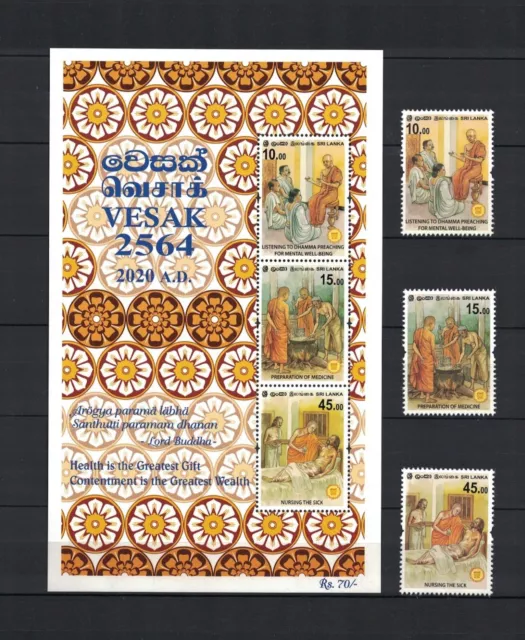 Sri Lanka 2020s/sh + set of 3 stamps ** / mnh Vesak Caring Principles