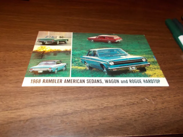1968 Rambler American Sedans/Wagon/Rogue Hardtop Original Advertising Postcard