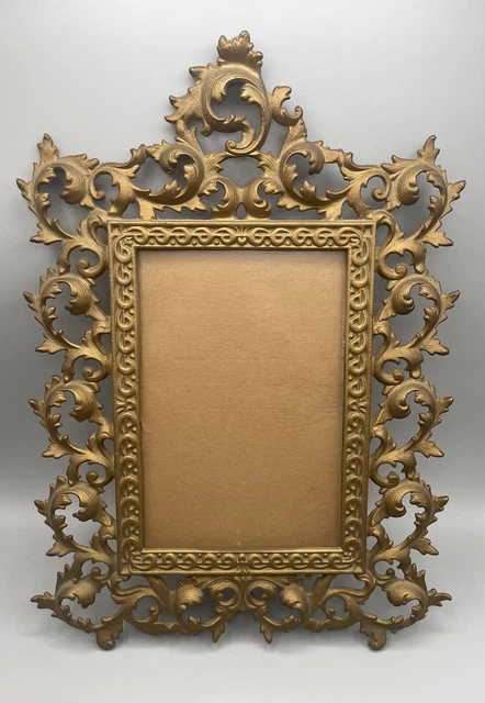 Vintage Cast Iron Ornate Acanthus Leaf Large Picture Frame 16” Iron Art  JM32